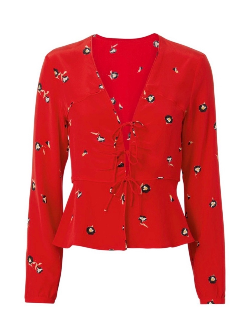 INTERMIX Red Floral Tie-Front Peplum Jacket